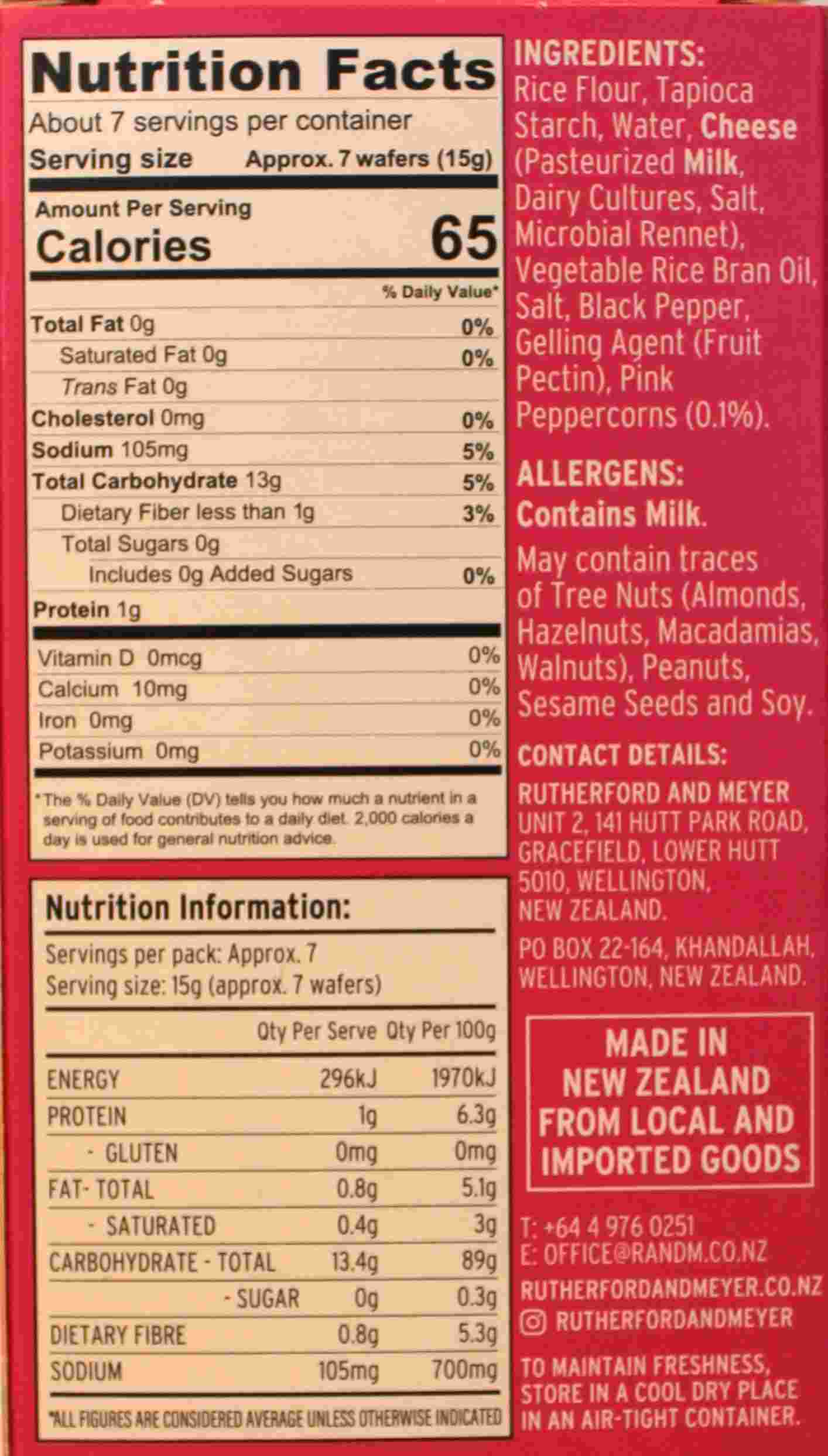 gluten free pink peppercorn wafers NIP