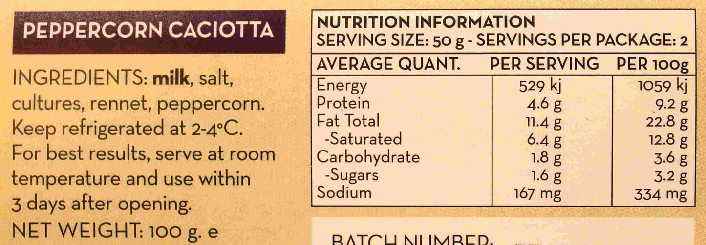 peppercorn caciotta NIP